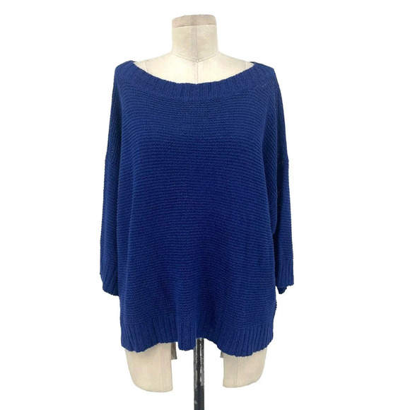 Eileen‎ Fisher Ribbed Knit Linen Blend Sweater Blue Size Medium - Picture 1 of 9